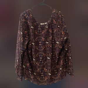 Cato Blouse 18/20 - Bohemian Elephant Pattern - Office Chic 3/4 Sleeve Feminine